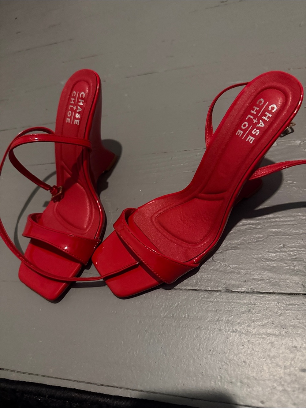 Chase + Chloe Vibrant Red Strappy Block Heel Sandals